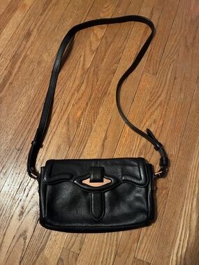 Danier Black Leather Crossbody with Pale Gold Accent